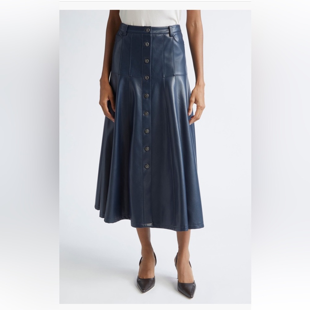 Cinq A Sept Button-Down Faux Leather Skirt